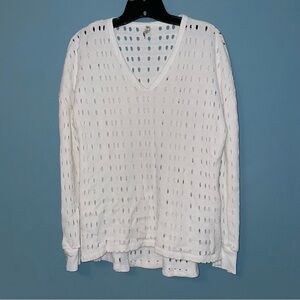 XCVI Pierced Cutout V-Neck Cotton Sweater Size Medium